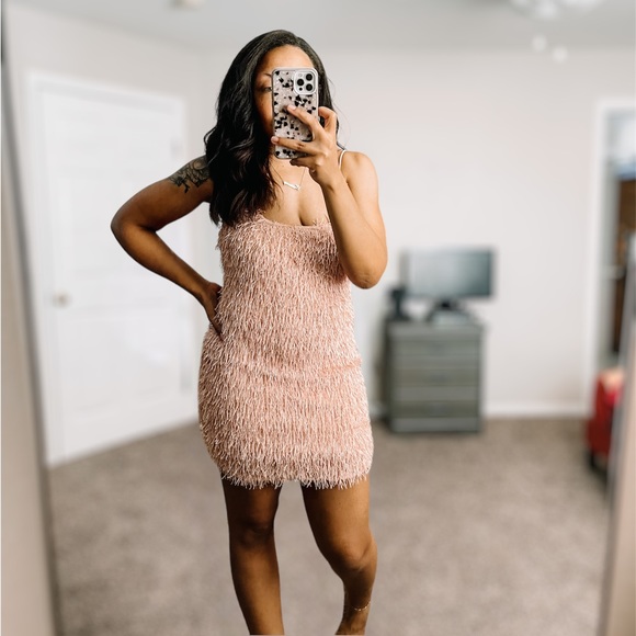 Dusty Pink Missguided fringe mine dress sz 8 - Picture 10 of 17